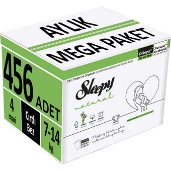 Sleepy Natural Maxi 4 Numara Organik Cırtlı Bebek Bezi 456 Adet