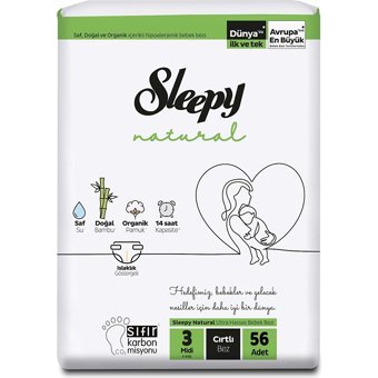 Sleepy Midi Jumbo Paket 3 Numara Organik Cırtlı Bebek Bezi 504 Adet