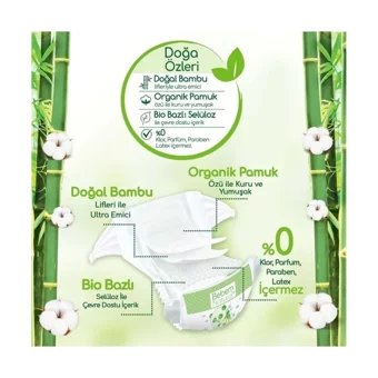 Bebem Natural Doğa Özleri Yenidoğan 1 Numara Organik Cırtlı Bebek Bezi 64 Adet