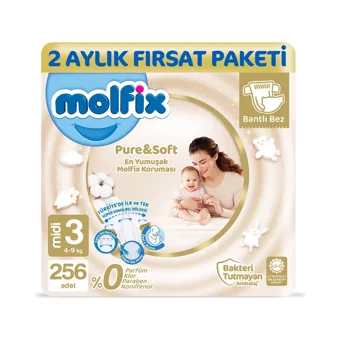 Molfix Pure & Soft 3 Numara Cırtlı Bebek Bezi 256 Adet