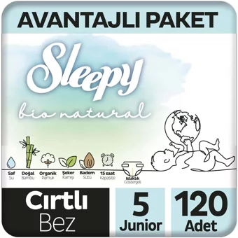 Sleepy Junior Avantajlı Paket 5 Numara Organik Cırtlı Bebek Bezi