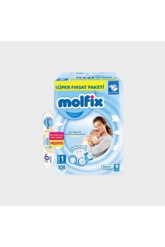 Molfix Hipoalerjenik Yenidoğan 1 Numara Göbek Oyuntulu Cırtlı Bebek Bezi 108 Adet