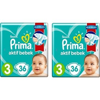 Prima Aktif Bebek 3 Numara Cırtlı Bebek Bezi 2x36 Adet