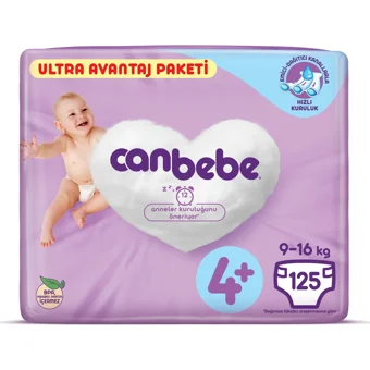 Canbebe Ultra Avantaj Paketi 4 + Numara Bantlı Bebek Bezi 125 Adet