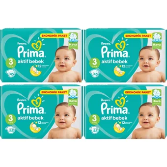 Prima Aktif Bebek 3 Numara Cırtlı Bebek Bezi 4x40 Adet