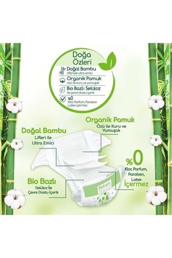 Bebem Natural Doğa Özleri 3 Numara Organik Cırtlı Bebek Bezi 68 Adet