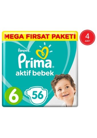 Prima Aktif Bebek 6 Numara Cırtlı Bebek Bezi 4x56 Adet