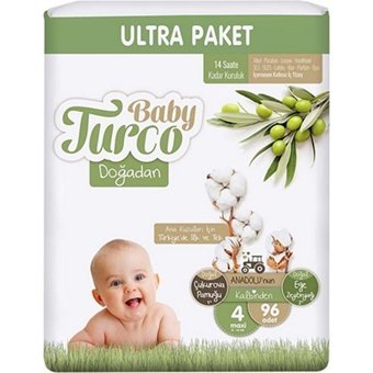 Baby Turco Doğadan 4 Numara Bantlı Bebek Bezi 96 Adet
