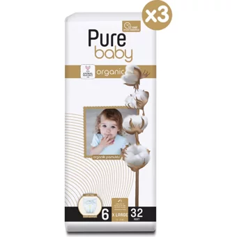 Pure Baby Pamuklu 6 Numara Organik Cırtlı Bebek Bezi 96 Adet