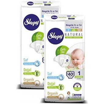 Sleepy Natural Ultra Hassas 1 Numara Organik Cırtlı Bebek Bezi 2x40 Adet