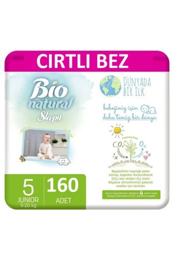 Sleepy Natural Junior 5 Numara Organik Cırtlı Bebek Bezi 160 Adet