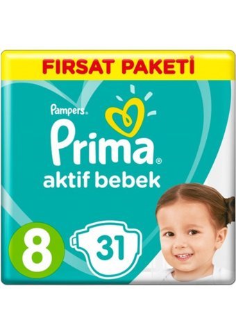 Prima Aktif Bebek 8 Numara Cırtlı Bebek Bezi 8x31 Adet