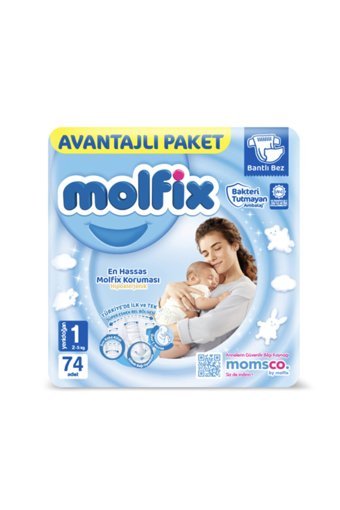 Molfix Hipoalerjenik Yenidoğan 1 Numara Göbek Oyuntulu Cırtlı Bebek Bezi 74 Adet