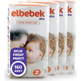 Elbebek Elite Mini 2 Numara Cırtlı Bebek Bezi 160 Adet