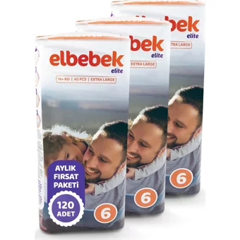 Elbebek Elite Extra Large 6 Numara Cırtlı Bebek Bezi 120 Adet