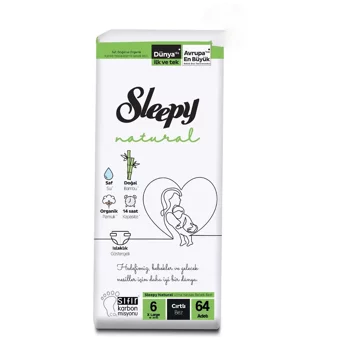 Sleepy Natural 6 + Numara Organik Cırtlı Bebek Bezi 2x64 Adet