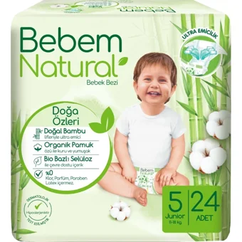 Bebem Natural Doğa Özleri 5 Numara Organik Cırtlı Bebek Bezi 96 Adet