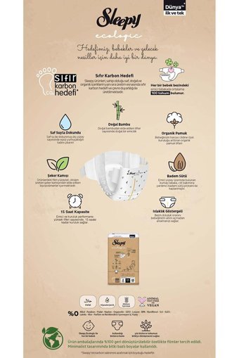 Sleepy Ecologic 7 + Numara Organik Göbek Oyuntulu Cırtlı Bebek Bezi 28 Adet