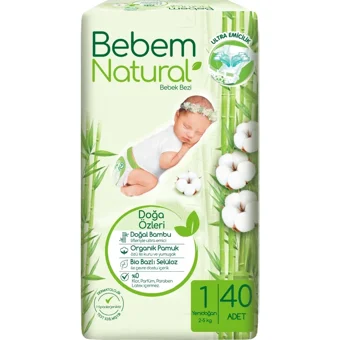 Bebem Natural Doğa Özleri Yenidoğan 1 Numara Organik Cırtlı Bebek Bezi 120 Adet