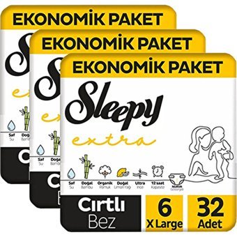 Sleepy Extra Günlük Aktivite 6 Numara Organik Cırtlı Bebek Bezi 3x32 Adet