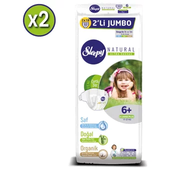 Sleepy Natural Ultra Hassas XL Plus 6 + Numara Organik Cırtlı Bebek Bezi 2x36 Adet