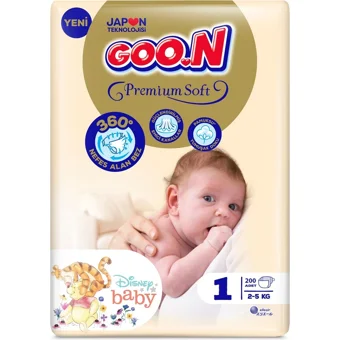 Goon Premium Soft 1 Numara Cırtlı Bebek Bezi 200 Adet
