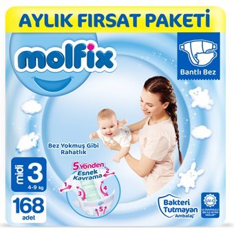 Molfix Midi 3 Numara Cırtlı Bebek Bezi 168 Adet