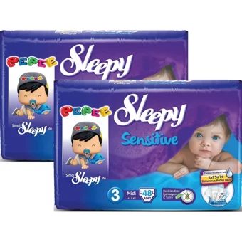 Sleepy Sensitive 3 Numara Organik Cırtlı Bebek Bezi 2x48 Adet