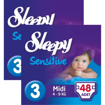 Sleepy Sensitive 3 Numara Organik Cırtlı Bebek Bezi 2x48 Adet
