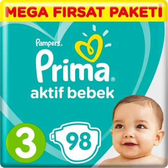Prima Aktif Bebek Midi 3 Numara Cırtlı Bebek Bezi 98 Adet