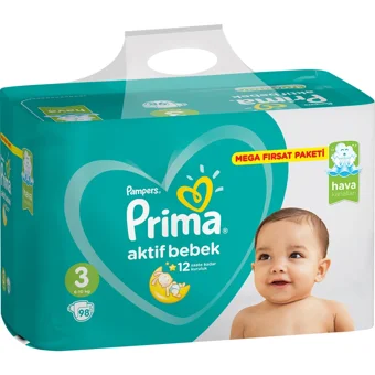 Prima Aktif Bebek Midi 3 Numara Cırtlı Bebek Bezi 98 Adet