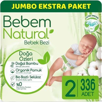Bebem Natural Doğa Özleri 2 Numara Organik Cırtlı Bebek Bezi 336 Adet