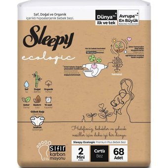 Sleepy Ecologic 2 Numara Organik Göbek Oyuntulu Cırtlı Bebek Bezi 68 Adet