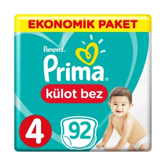Prima Süper Ekonomik Paket 4 Numara Külot Bebek Bezi 92 Adet