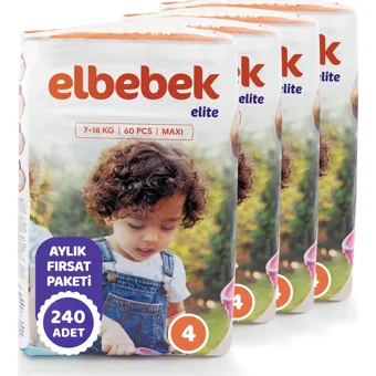 Elbebek Elite Maxi 4 Numara Cırtlı Bebek Bezi 240 Adet