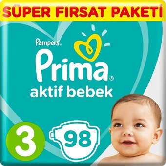 Prima Aktif Bebek 3 Numara Cırtlı Bebek Bezi 3x98 Adet