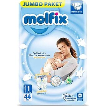Molfix Hipoalerjenik Yenidoğan 1 Numara Göbek Oyuntulu Cırtlı Bebek Bezi 44 Adet