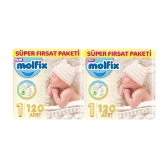 Molfix Yenidoğan 1 Numara Göbek Oyuntulu Cırtlı Bebek Bezi 2x120 Adet