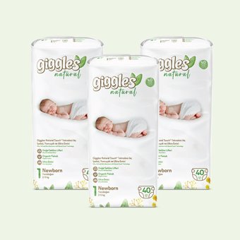 Giggles Natural Yenidoğan Yenidoğan Organik Cırtlı Bebek Bezi 120 Adet