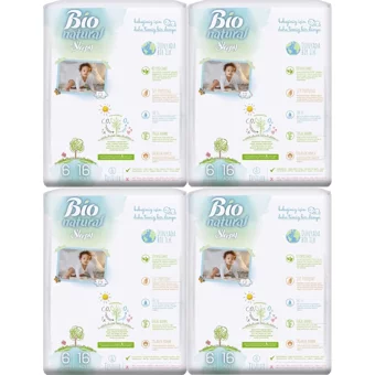 Sleepy Bio Natural 6 Numara Organik Cırtlı Bebek Bezi 4x16 Adet