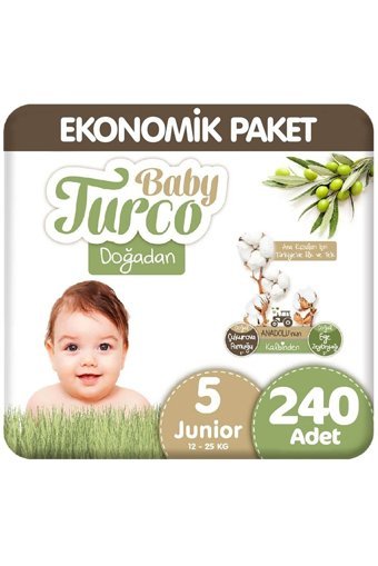 Baby Turco Doğadan 5 Numara Bantlı Bebek Bezi 6x40 Adet