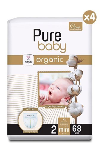 Pure Baby Organik 2 Numara Organik Cırtlı Bebek Bezi 272 Adet