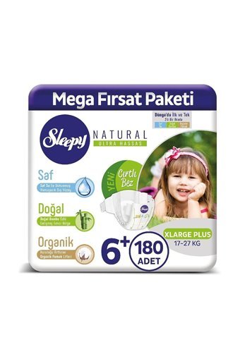 Sleepy Natural Ultra Hassas 6 + Numara Organik Cırtlı Bebek Bezi 2x90 Adet