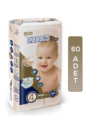 Pedo Plus Maxi Ikiz 4 Numara Organik Cırtlı Bebek Bezi 60 Adet