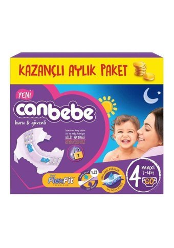 Canbebe Maxi Kazançlı Aylık Paket 4 Numara Bantlı Bebek Bezi 60 Adet