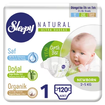 Sleepy Natural 1 Numara Organik Cırtlı Bebek Bezi 120 Adet