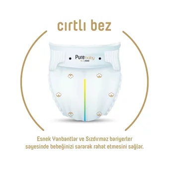 Pure Baby Pamuklu 2 Numara Organik Cırtlı Bebek Bezi 68 Adet