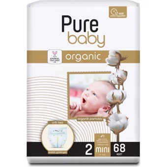 Pure Baby Pamuklu 2 Numara Organik Cırtlı Bebek Bezi 68 Adet