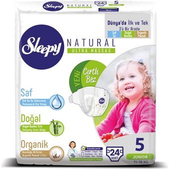 Sleepy Natural 5 Numara Organik Cırtlı Bebek Bezi 24 Adet