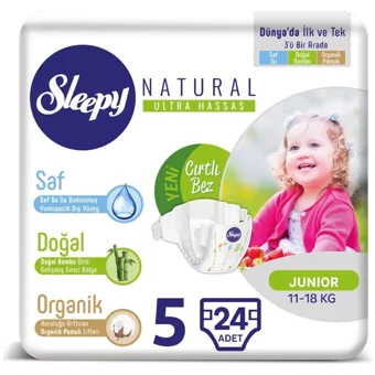 Sleepy Natural 5 Numara Organik Cırtlı Bebek Bezi 24 Adet